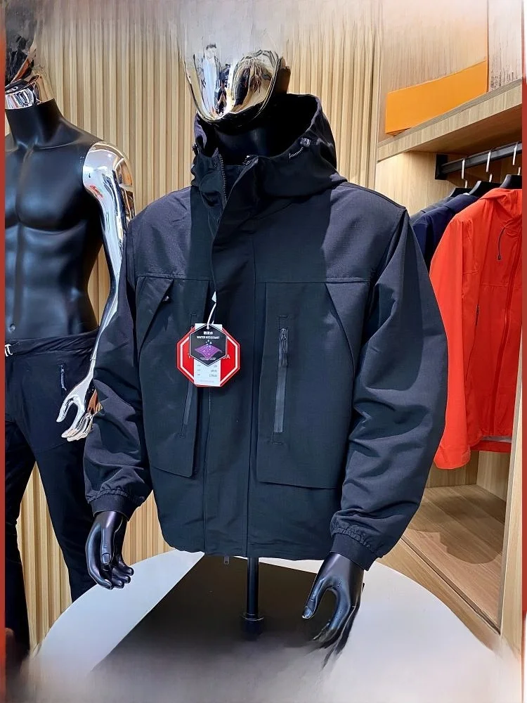

Outdoor Men's Fce Lined Windproof Waterproof Autumn Spring Zipper Jaet Functional Cargo Coat Stand Fit Long Sve Ho...