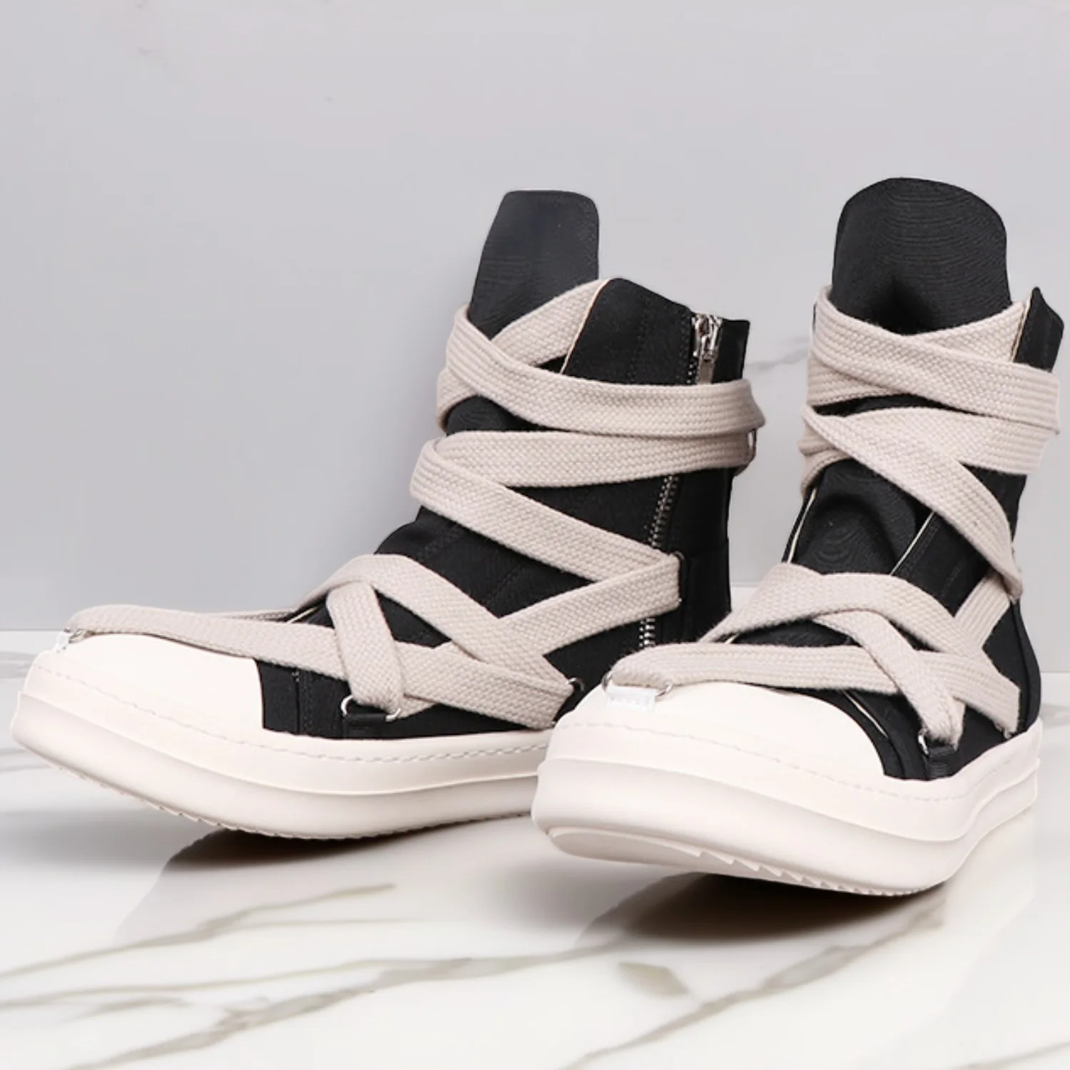 Scarpe alte da uomo in tela da donna Casual Jumbo stringate nere bianche sneakers firmate di lusso streetwear scarpa primavera autunno