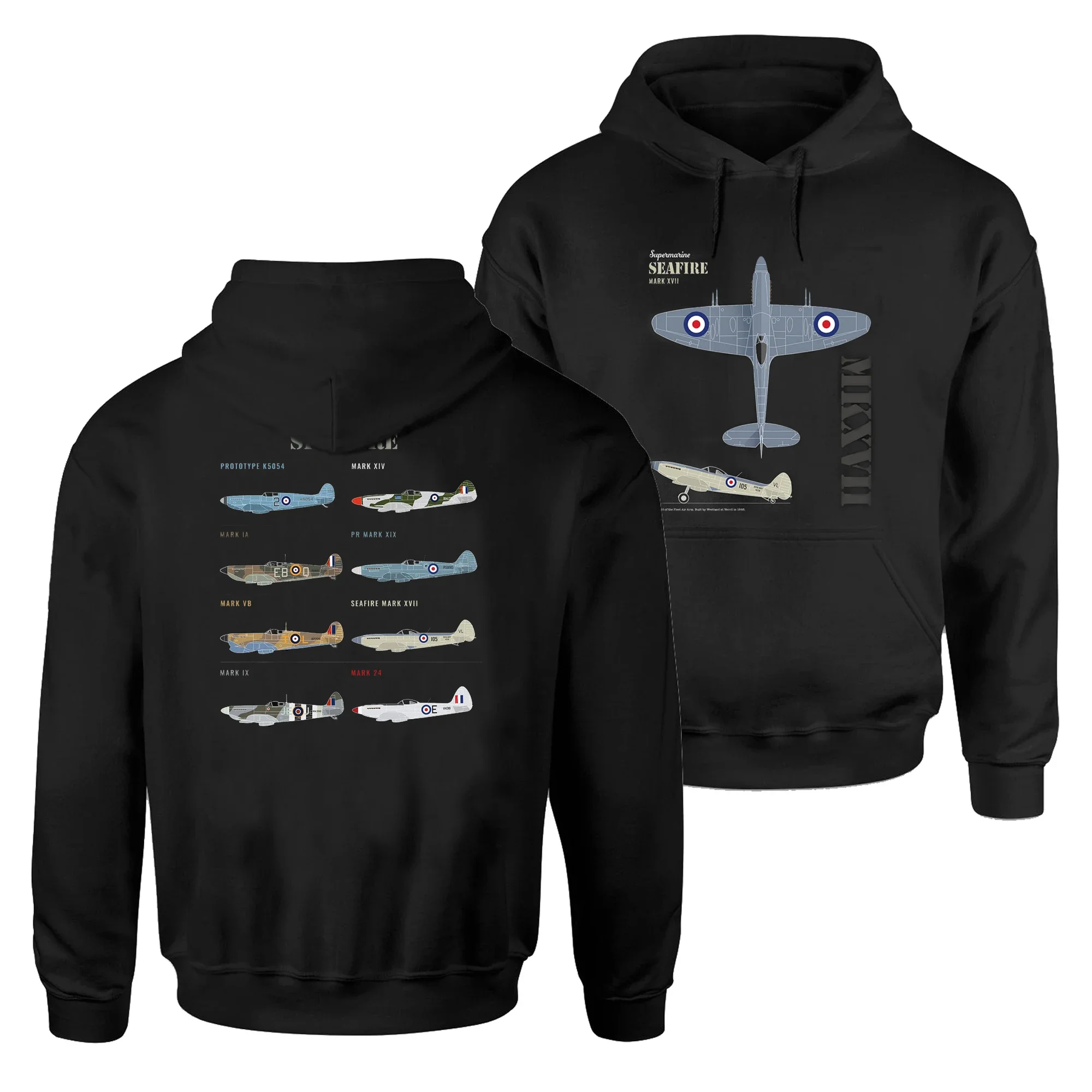 RAF Supermarine Seafire MK XVII Spitfire Fighter Pullover Hoodie New 100% Cotton Casual Mens Sweatshirts Aviation Streetwear