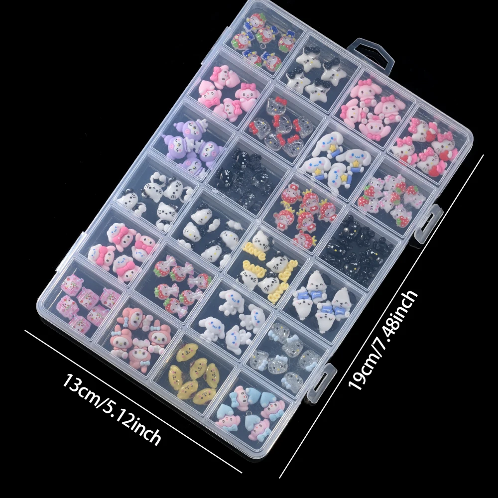 24칸/박스 헬로키티 만화 캐릭터 & 친구 레진 네일 액세서리 3D 귀여운 네일 아트 참 DIY 매니큐어 데코