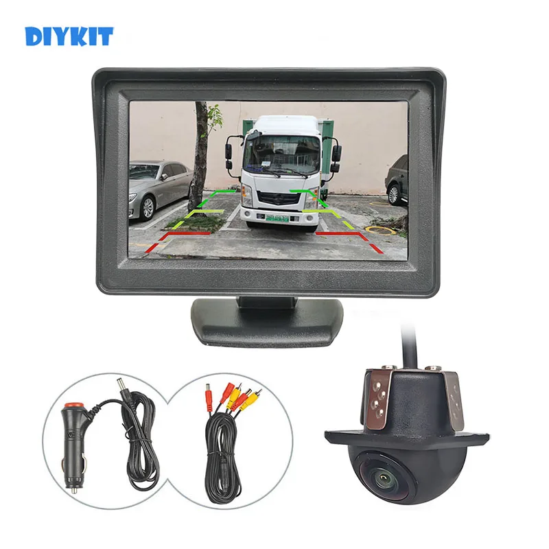 

Автомобильная камера заднего вида DIYKIT, проводная, 4,3 дюйма, HD ЖК-дисплей, монитор заднего вида, автомобильная мини-камера заднего вида