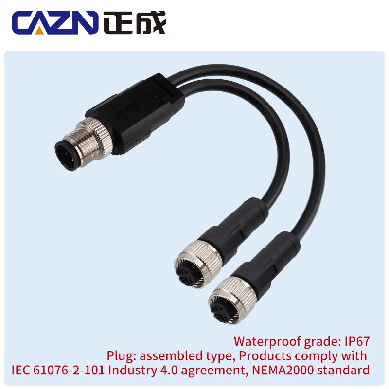 Factory 1 Meters M12 Splitter 2 3 4 5 6 8 12 Pins Male to Female Adapter Connector Sensor Actuator Moulded Cables PVC PUR