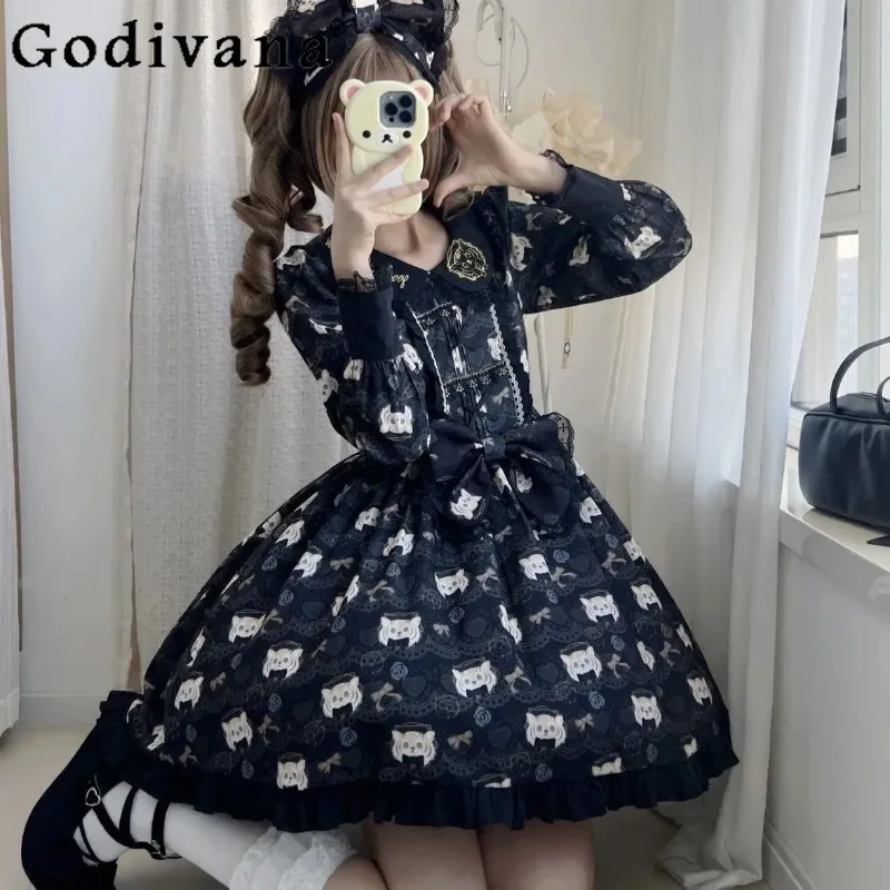

Lolita Original Design Embroidery Dress Female Daily OP Autumn Winter Thick Dress Women's Japanese Long Sleeve Lolita Dress