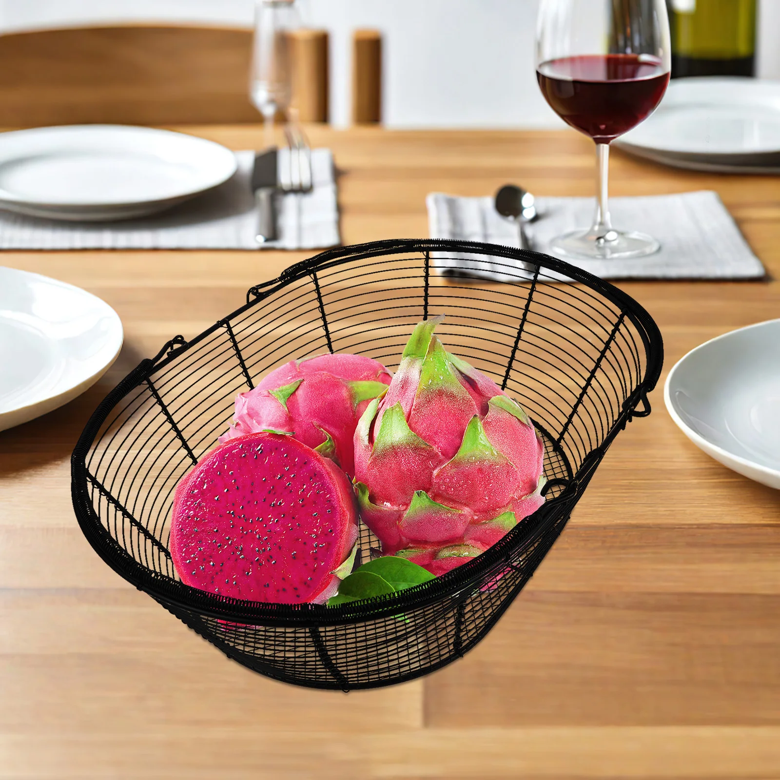 

Iron Storage Basket with Handles Hollow Out Mesh Design for Kitchen Fruit Vegetable Snack Bread Organization Countertop Living