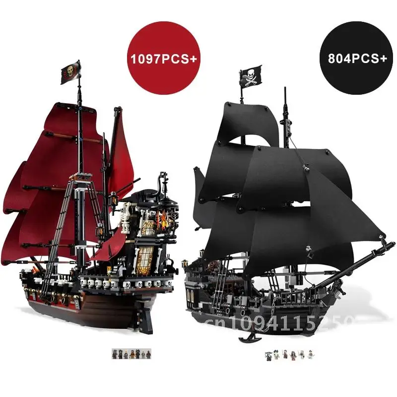 Pirates The Black Pearl And Toys Anne's Revenge Ship Building Block Assemble Model Fit Set Kids MOC Bricks 4184 4195 Gifts Queen