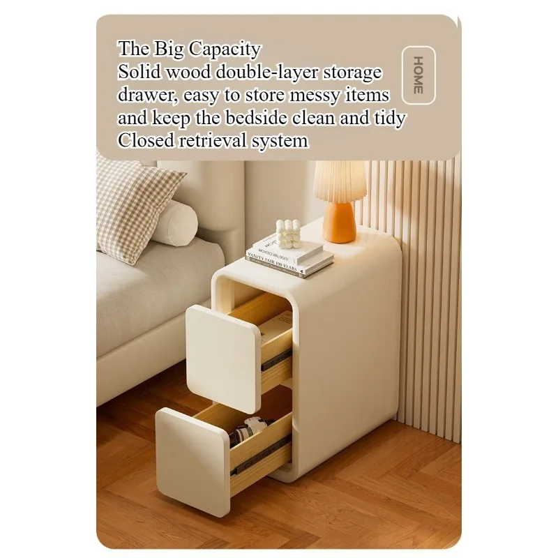 Cream wind bedside table light luxury French solid wood small ultra-narrow crevice mini modern simple bedside narrow cabinet image 5
