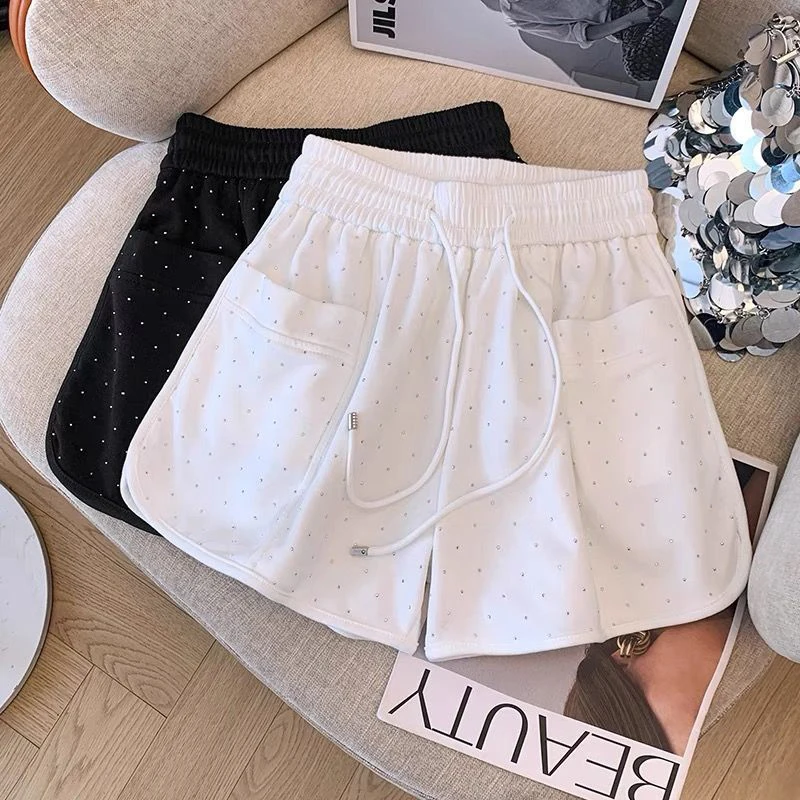 Summer Casual Shorts Women High Waist Loose Sports Sweet Wide Leg Shorts Japanese Preppy All Match Pocket Lace Up Student Shorts