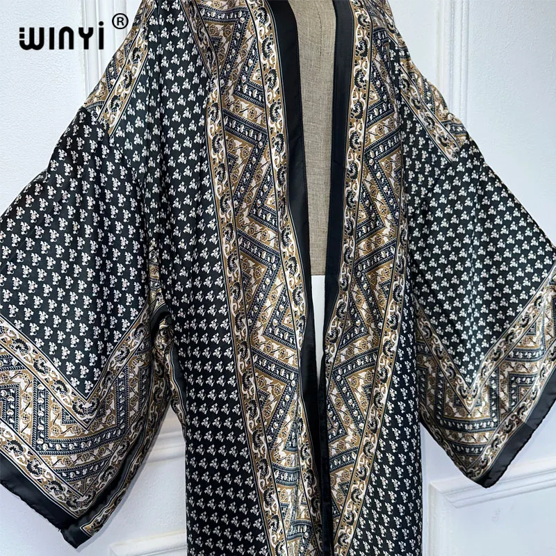 WINYI Africa boho print Kimonos long dresses for woman Cardigans beach outfits kaftan beach cover up evening dress maxi coat