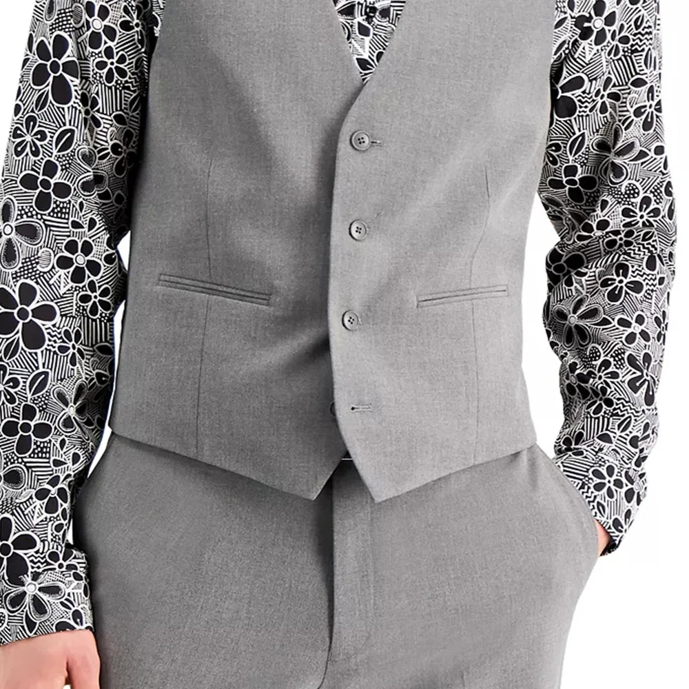 Men's Suit Vest Grey Single Breasted V-neck  Three Button Wide Shoulder Strap Wedding  Formal Dress chalecos para hombre