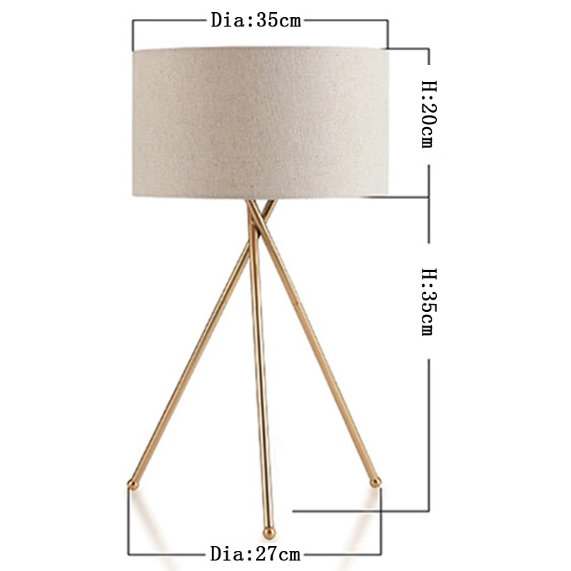 SGROW Gold Metal Support Desk Light With E27 Bulb Fabric Lampshade Table Lamp Modern Lights for Bedroom Living Room Study Room