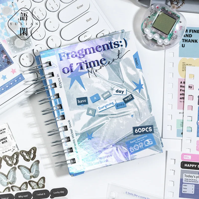 60 folhas ins fragmentos coreanos de bobina de tempo, adesivo de corte, livro diy, scrapbook, colagem, diário, decoração de fundo lixo
