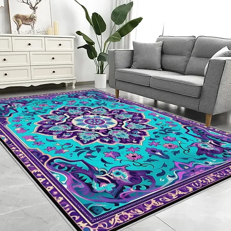 1pc of Bohemian-Style Area Rug Featuring a Turquoise And Purple Mandala Design, Perfect for Summer And Autumn Use in Bedrooms, L