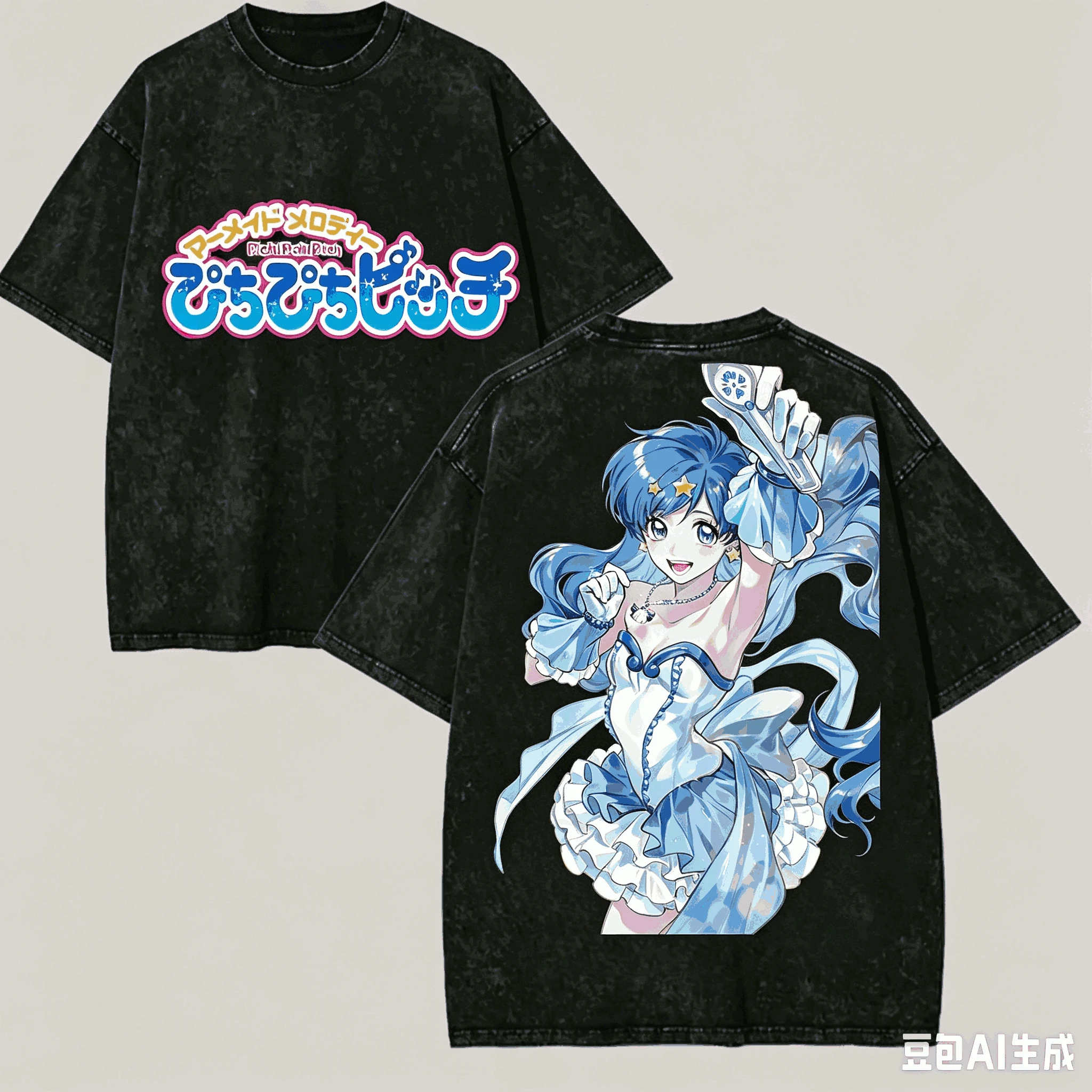 Mermaid Melody Pichi Pichi Pitch Washed T-shirt Anime Lover Harajuku New Model Oversized Unisex high quality Vintage Loose soft