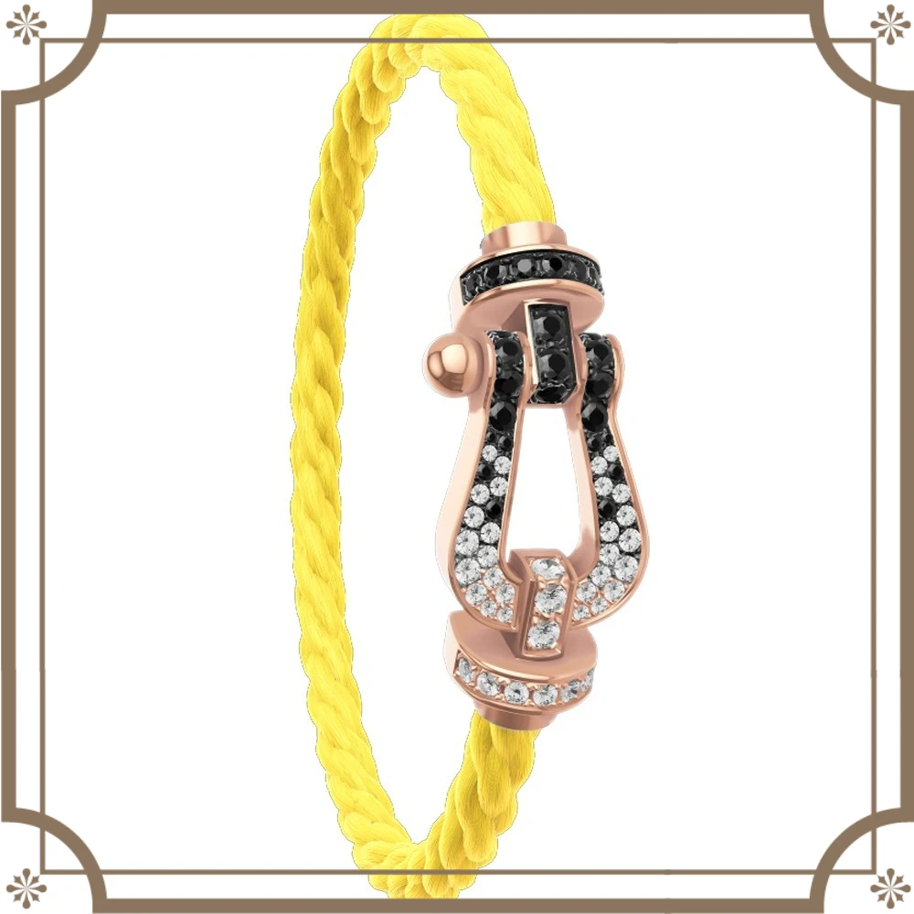 

VZZS New 925Silver Yellow Gray Nylon L Double Row Colorful Zircon Bracelet Female Daily Wear Party Gifts Luxurious Couple Jewelr