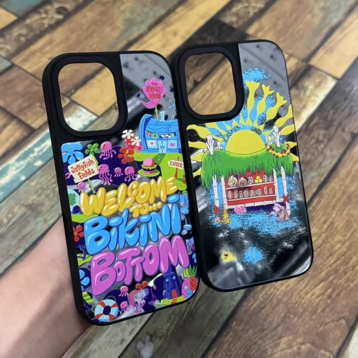 

Cartoon Sea Camera Stand Mirror Black Border Magnetic Phone Case Cover for IPhone 16 ~ 14 Pro Max Case