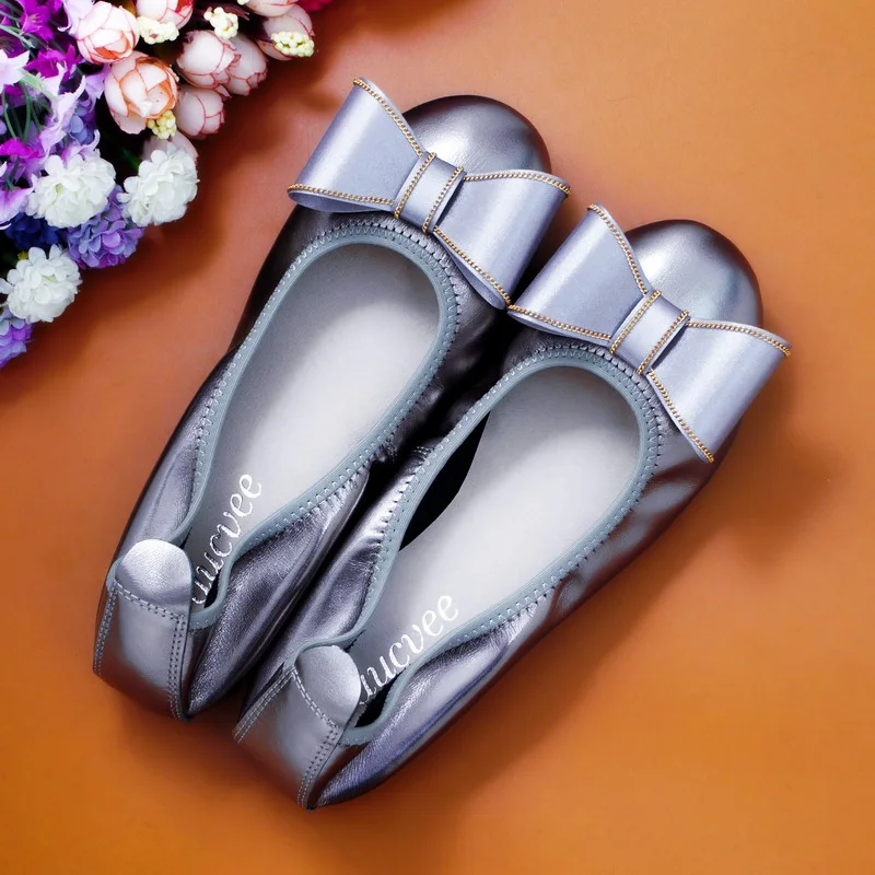 Flats Women Genuine Leather Soft Foldable Ballet Shoes Loafers Driving Shoes For Women Comfort Maternity Footwears Large Size 44