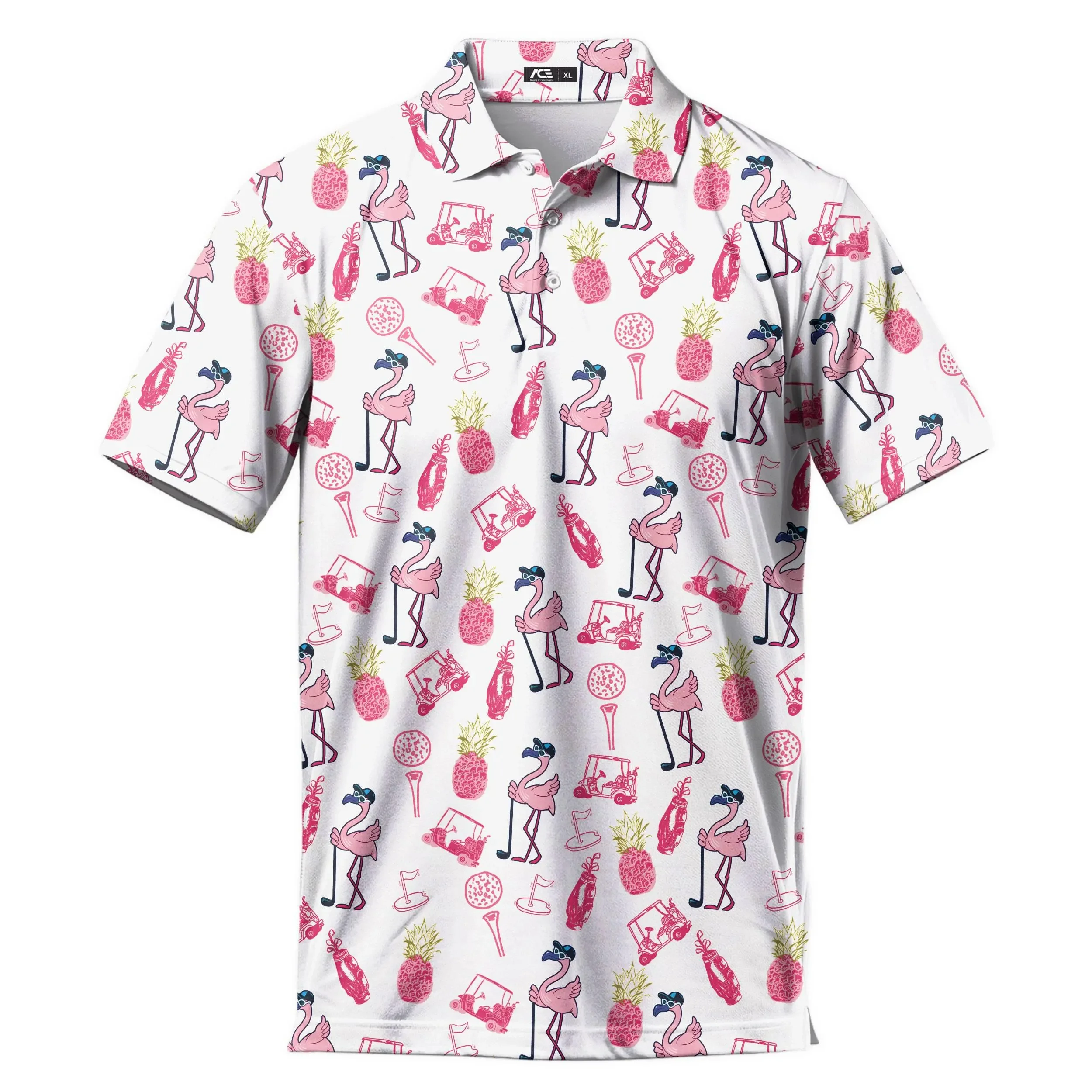 Funny Pink Flamingo Golf Polo Shirts For Men Tropical Golf Polos Mens Polo Shirts 2025 Beach Short Sleeve Button Up Shirt Men - view 4