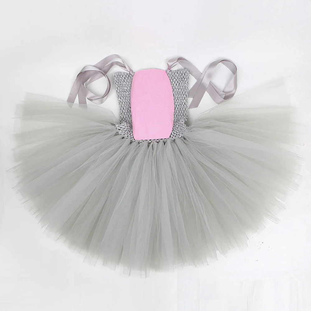 Gray Flying Elephant Costume for Baby Girls Animal Dumbo Ballet Tutu Dress for Kids Birthday Cake Smash Outfit Christmas Clothes