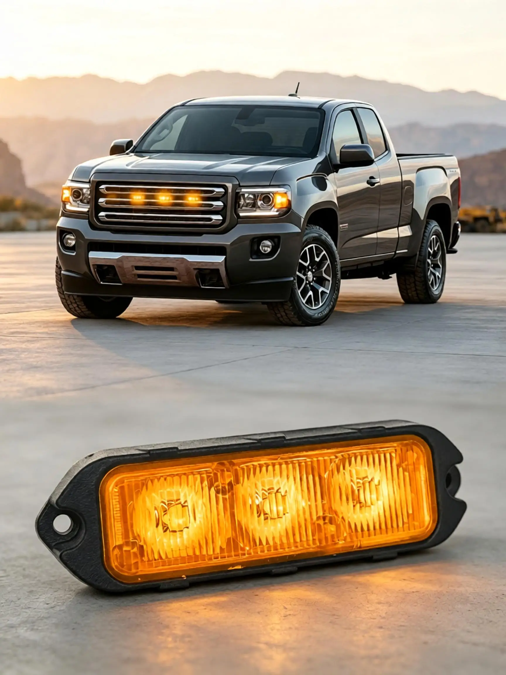 12V Amber Emergency Light  Compact Warning Light for Cars, Trucks & Construction Vehicles