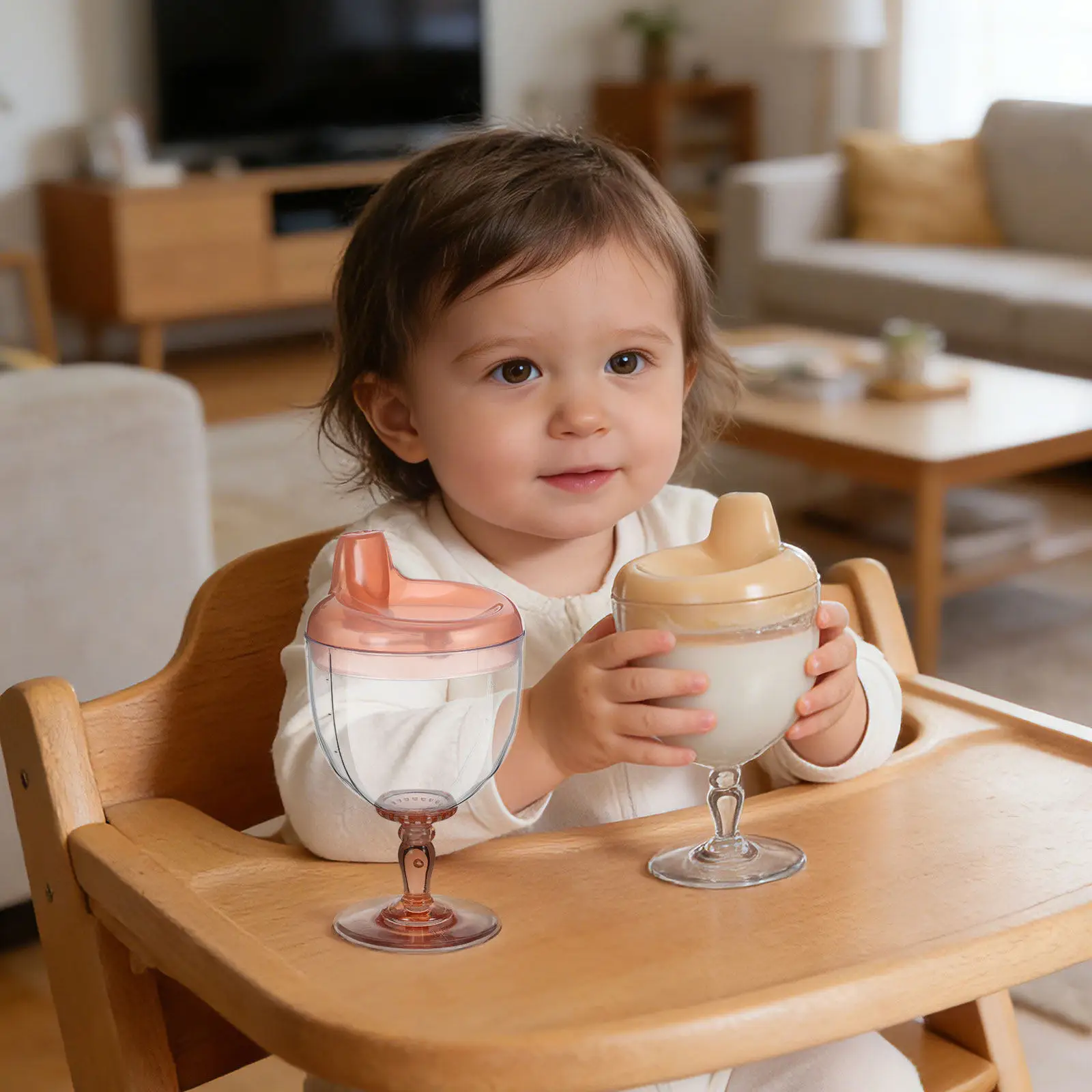 2Pcs Toddler Goblet Cup Kids Plastic Drinking Cup Safe Antidrop Design Ergonomic Handle for Milk Water Juice Training Lovely