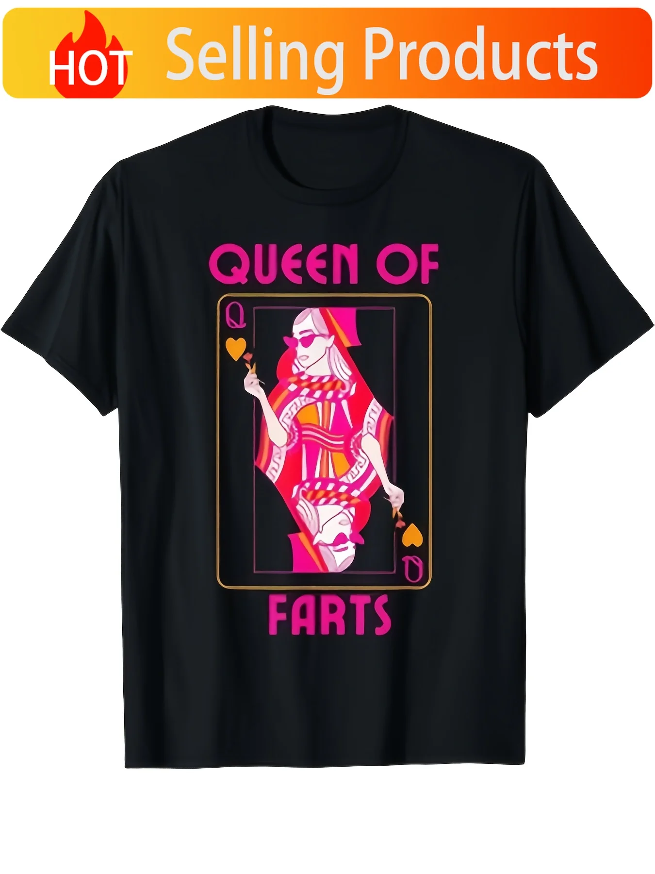 Queen Of Farts Playing Card Queen T Shirt Super Soft and Breathable Fabric Casual Wear, Short Sleeves, Regular Fit, Wear All Sea