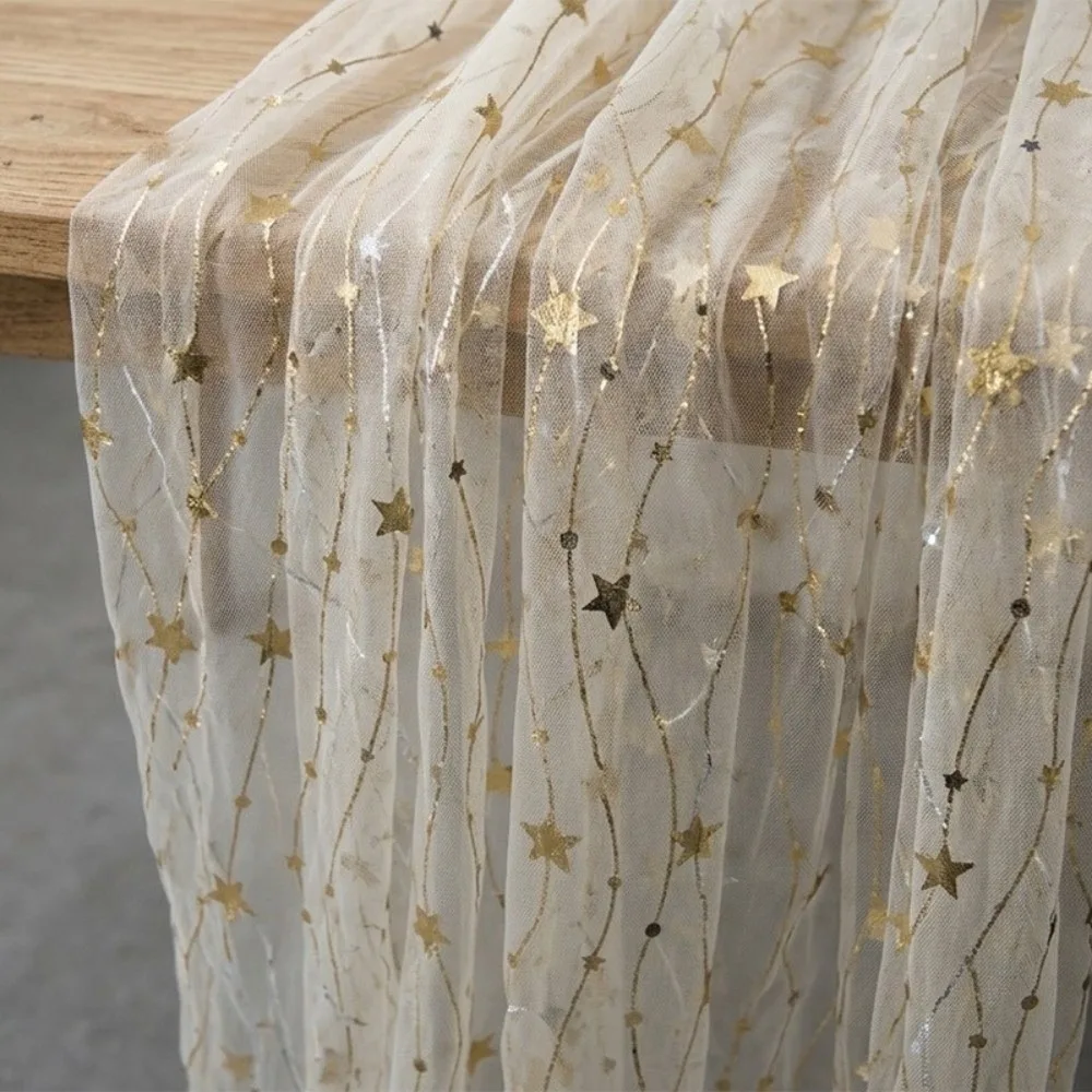 75*300CM Embroidered Table Runner Retro Style Semi-Transparent Gauze Tulle Table Decor Polyester Material Embroidery Design