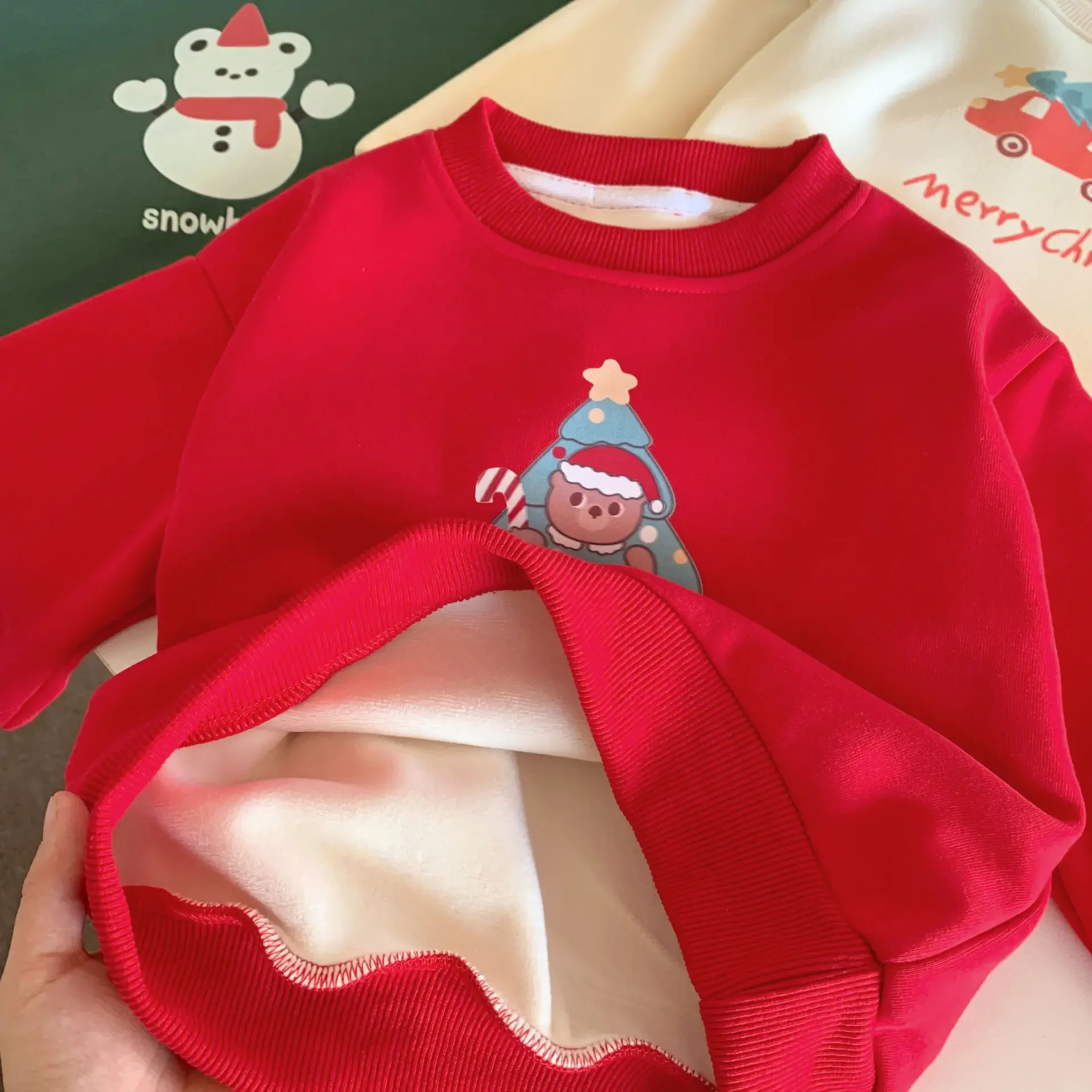 Christmas Kids Sweatshirts Autumn Winter Children\'s Plush Christmas Children\'s Clothing Baby Cartoon Warm Sweatshirts Tops