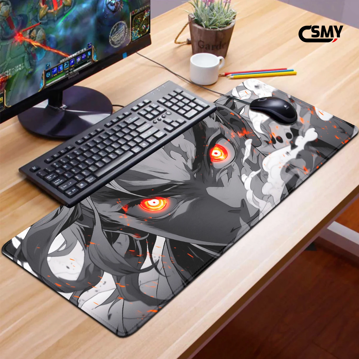 Gaming Mouse Pad Anime Kimetsu no Yaiba Large Mousepad Kyojuro Rengoku Desk Mat Keyboard Deskmat Computer Offfice Accessories