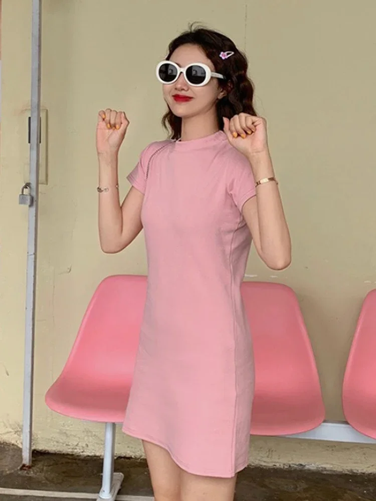 WERUERUYU 2024 Spring Summer New Women short Sleeve ALine Dress Solid cute kawaii Ladies Evening Party Slim Vestidos image 3
