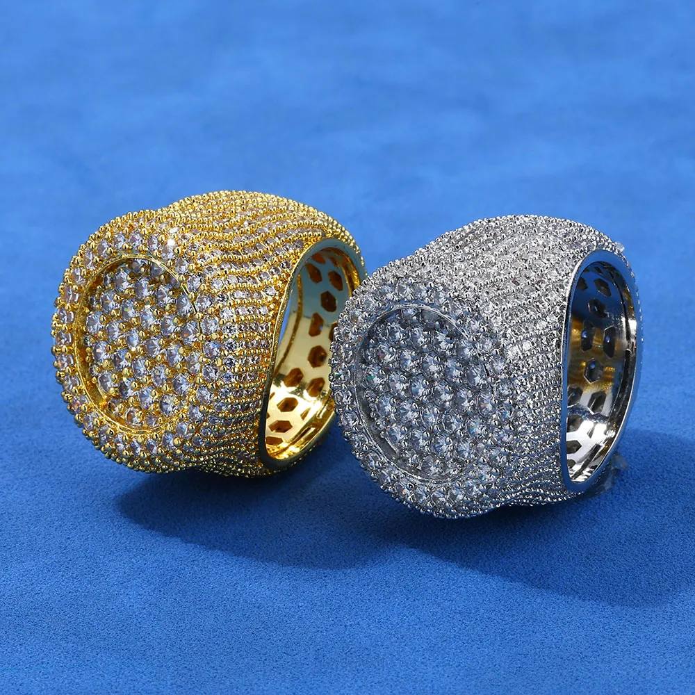 

Хип-хоп большое круглое кольцо со льдом, роскошное кольцо с полным бриллиантом и кубическим цирконием, блестящее кольцо с печаткой, ювелирные изделия для мужчин, подарок