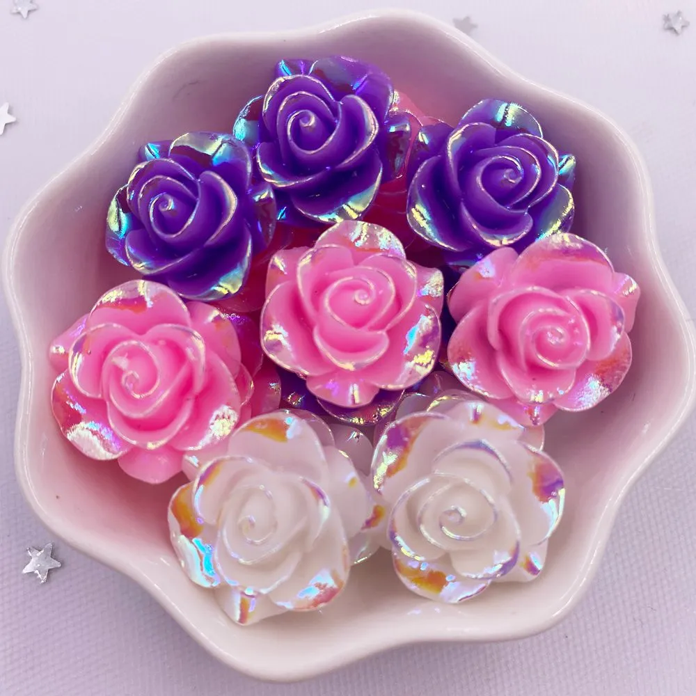 20mm AB Resin Rose Flatback Flower Rhinestone Gems 20Pcs Scrapbook Wedding Ornaments Applique Crafts DIY SL691