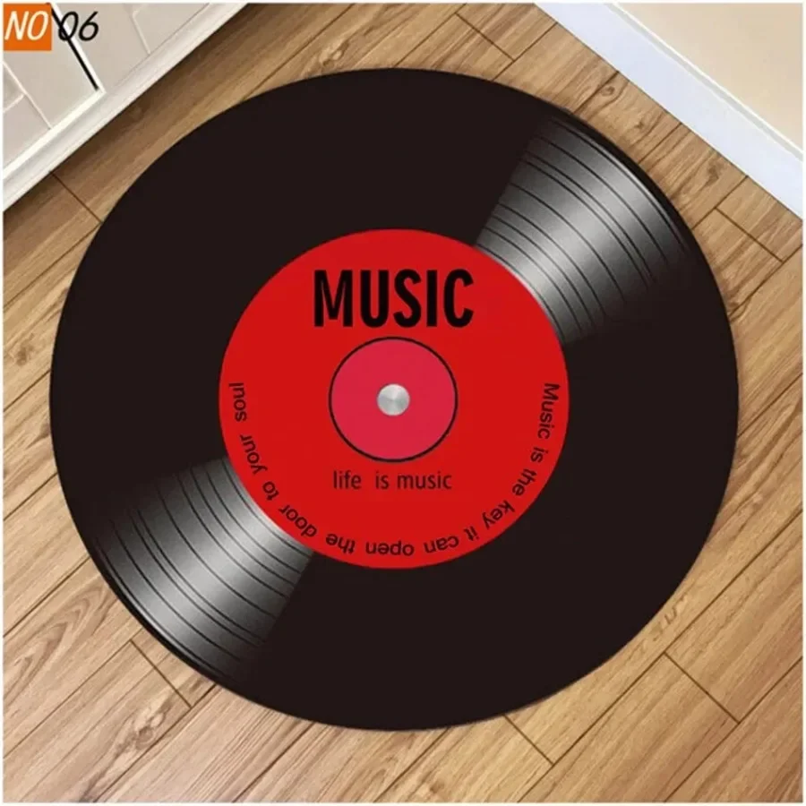 Retro Music Vinyl Pattern Round Floor Mat Soft Non-Slip Carpet for Living Room Children's Room Stylish Rug for Chair Home Decor