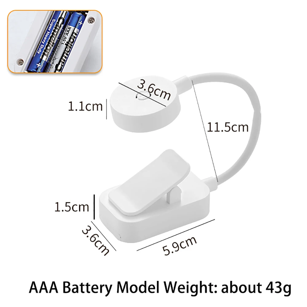 Tragbare LED-Buchlichter, verstellbarer Augenschutz, Nachtlicht, Mini 360° ° Clip-On Schreibtisch-Leselampe mit Batterie für Reisen und Schlafzimmer