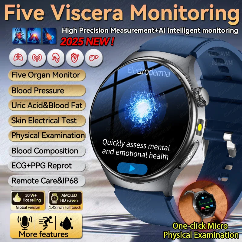 

New Skin electric test BMI Test Smart Watch Men ECG+PPG Blood pressure Uric Acid Five Viscera Health Tracker Call Smartwatch IOS