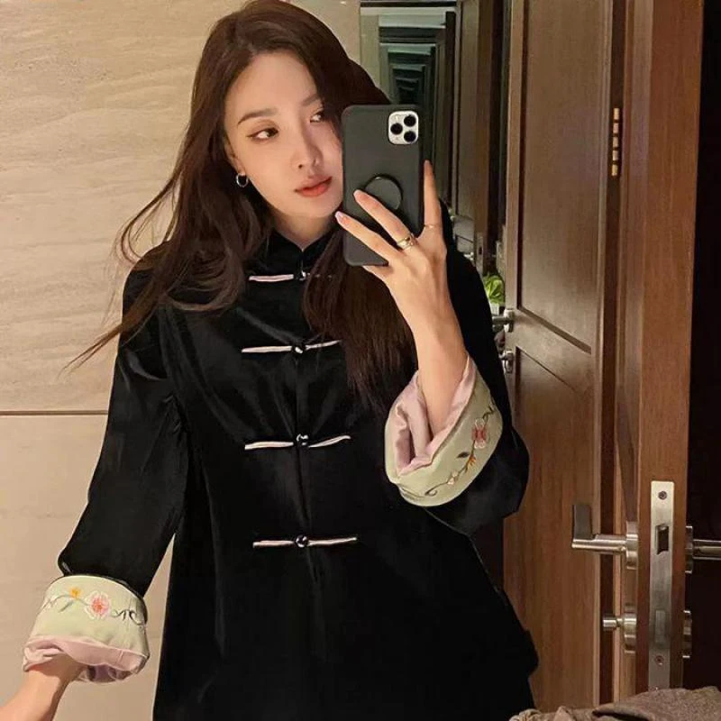 

2024 Chinese Style Embroidered Tang Suit Jacket Spring Autumn New Unique Top Lady Elegant Improved Tangsuits Long Sleeve Coat