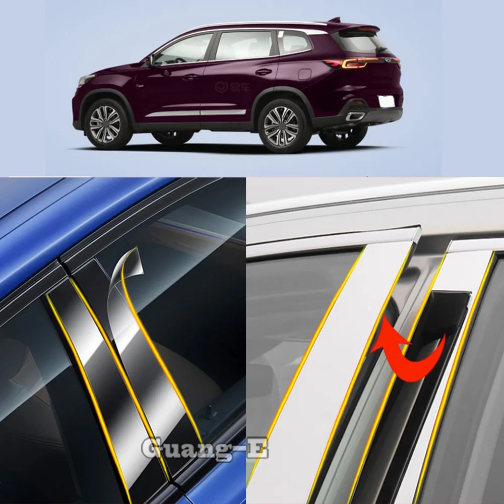 Car TPU/Glossy Mirror Pillar Post Cover For Chery Tiggo 8/Plus 2018 2019 2020 2021-2024 Door Trim Window Molding Stickers 6pcs