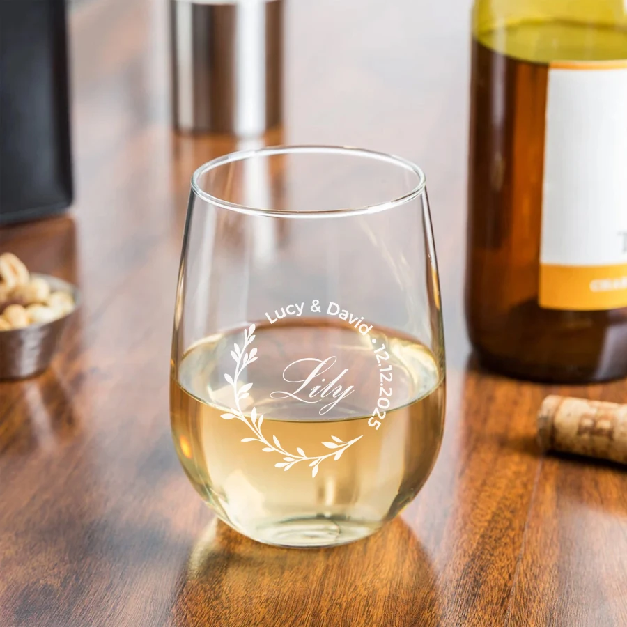 

Stemless Wine Glass Laser Engraving Personalized Wine Glass Custom Wedding Anniversary Gift, Birthday Gift, Christmas Gift