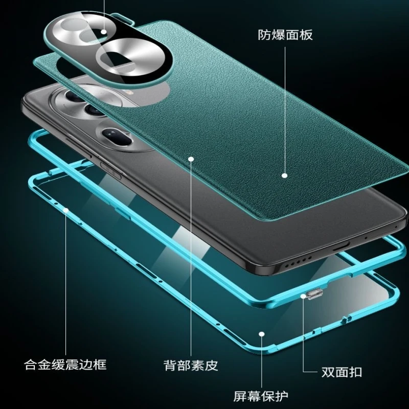 360 Full Case For Oppo Reno 11 Pro Case Tempered Glass Leather Cover For Reno 11Pro 5G Shell Double Sided Protection Bumper