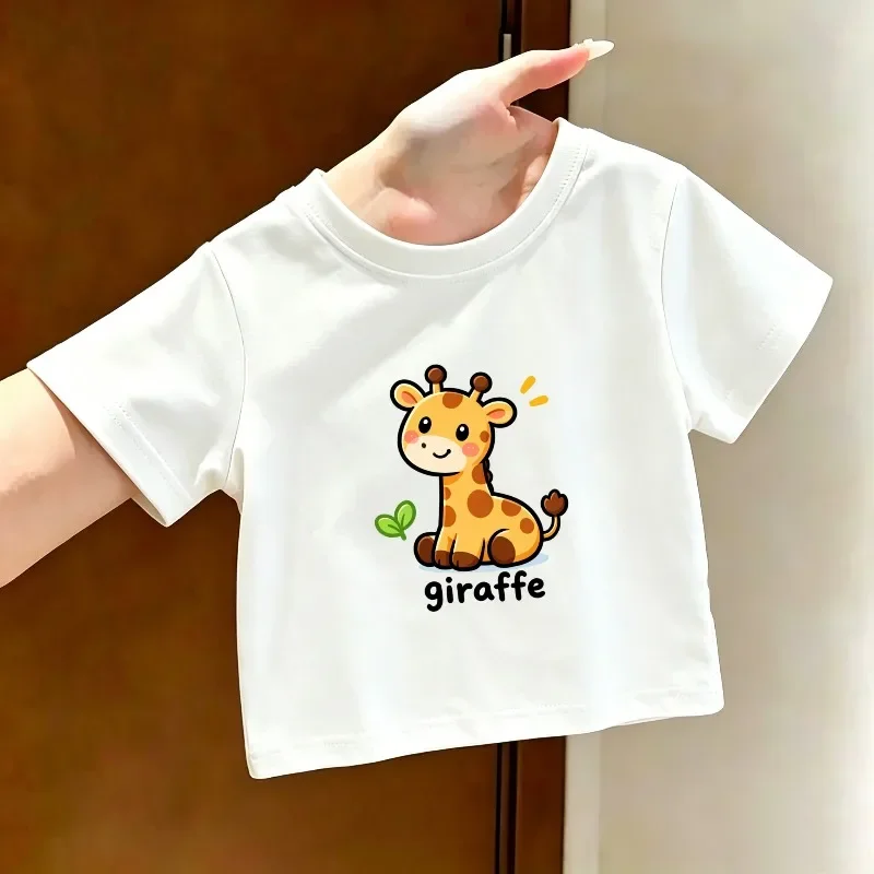 Children's Cartoon Giraffe Printed T-shirt Soft Skin Friendly Summer Fashionable Parent-Child Outfit Personalized Design