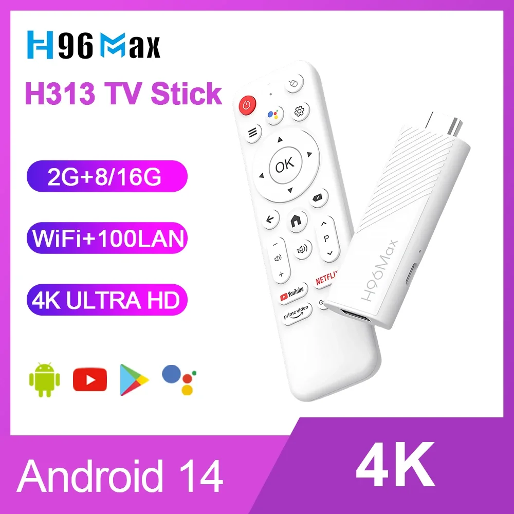 

H96Max H313 TV Stick 4K Android 14 TV Box 2.4/5G WiFi6 H96 Max Smart TV USB2.0 Smart Home 4K HDR Voice Control Androidtv 4K