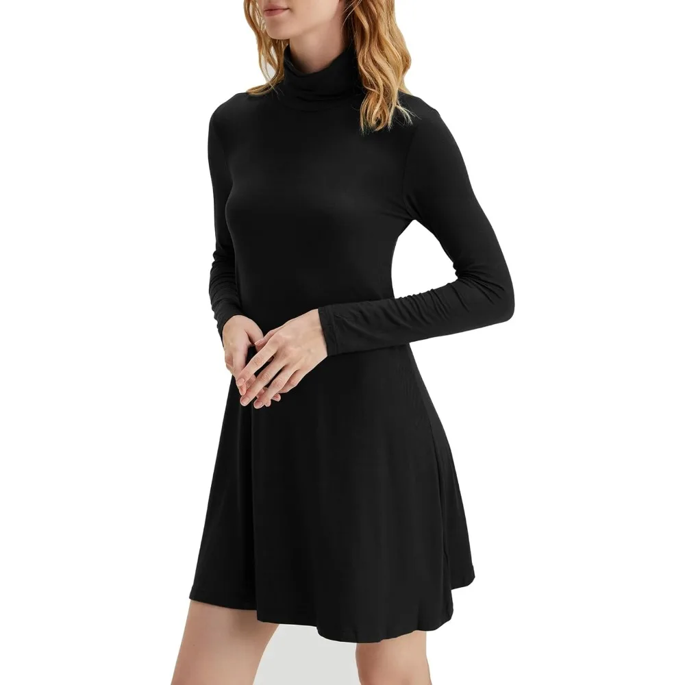 KEEDONE Women's Long Sleeve Turtleneck Casual Loose T-Shirt Dresses