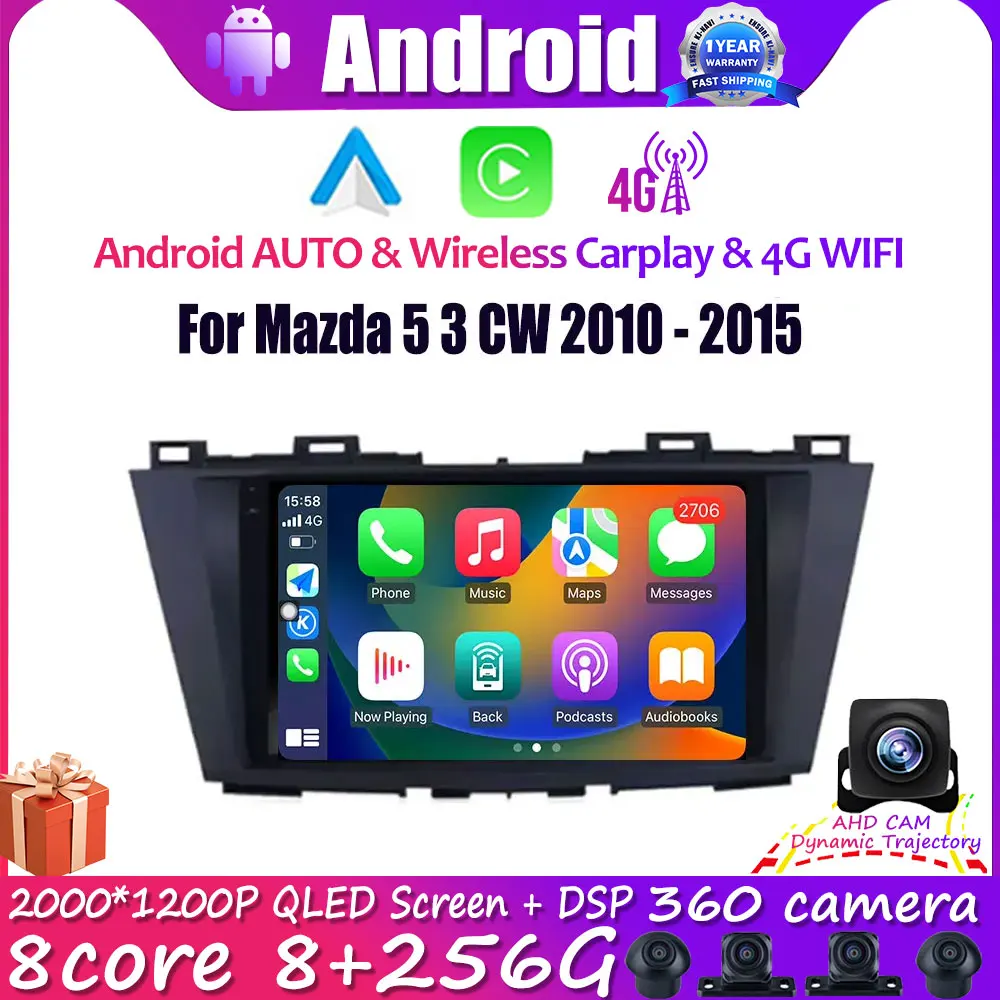 

For Mazda 5 3 CW 2010 - 2015 Car Stereo BT Head Unit Android 14 Auto Radio Player Carplay Bluetooth 4G GPS Video Wireless