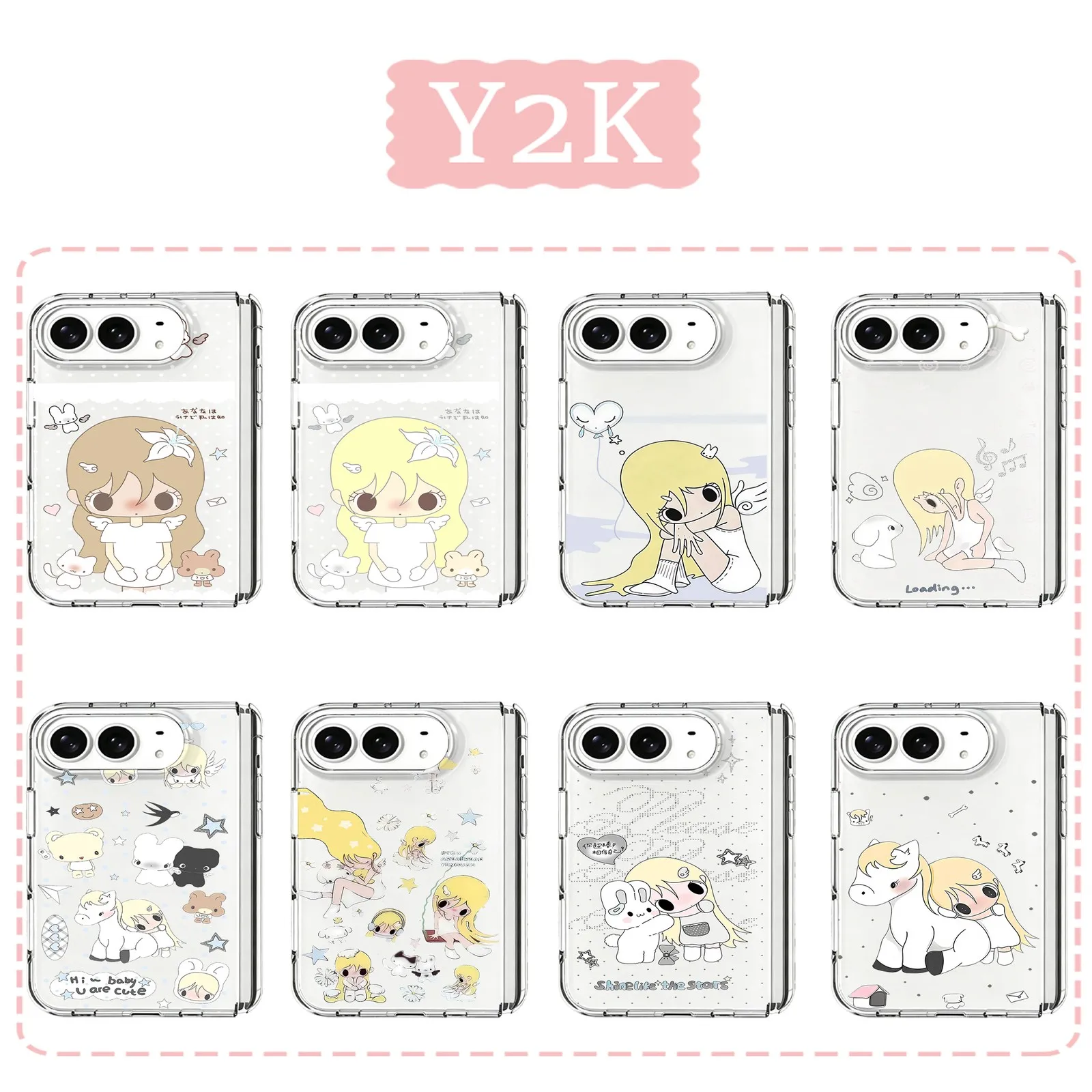 Anime Cute Girl Phone Case for Samsung Galaxy Z Flip3 Flip4 Flip5 Flip6 Flip7 Fold7 Fold4 5G Soft TPU Anti-fall Airbag PC