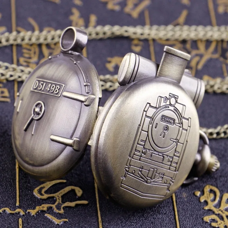 القطار البرونزي مرقمة الهاتفي قلادة كوارتز ساعة الجيب قاطرة حالة الرومانية الرقمية خمر ساعة الرجال والنساء تذكارية