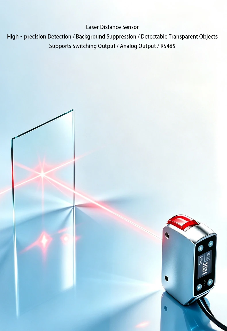 Laser displacement ranging sensor, time‑of‑flight (TOF) high‑precision photoelectric switch for transparent object detection wit