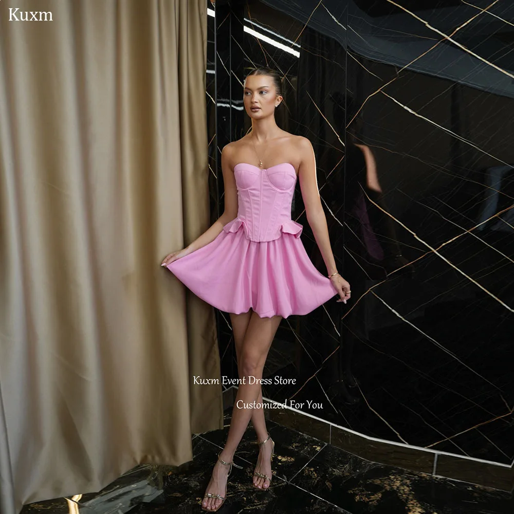 Kuxm Pink Sweetheart Mini Women's Prom Dress Sleeveless A Line Vestidos De Nnoiva Satin Backless Robes De Soirée Customized
