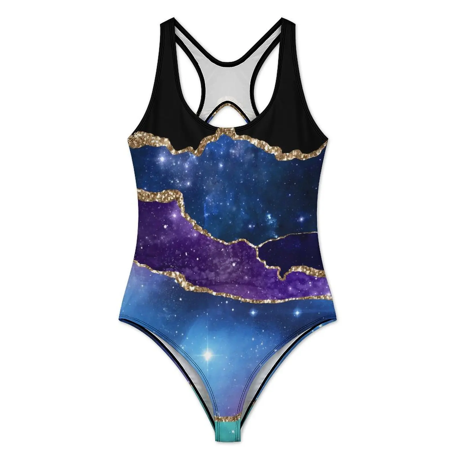 Marble Space Print Swimsuit Galaxy Sparkly Swimwear One-Piece Surfing Swimsuits High Cut Bathing Suits Women Push Up Beach Wear