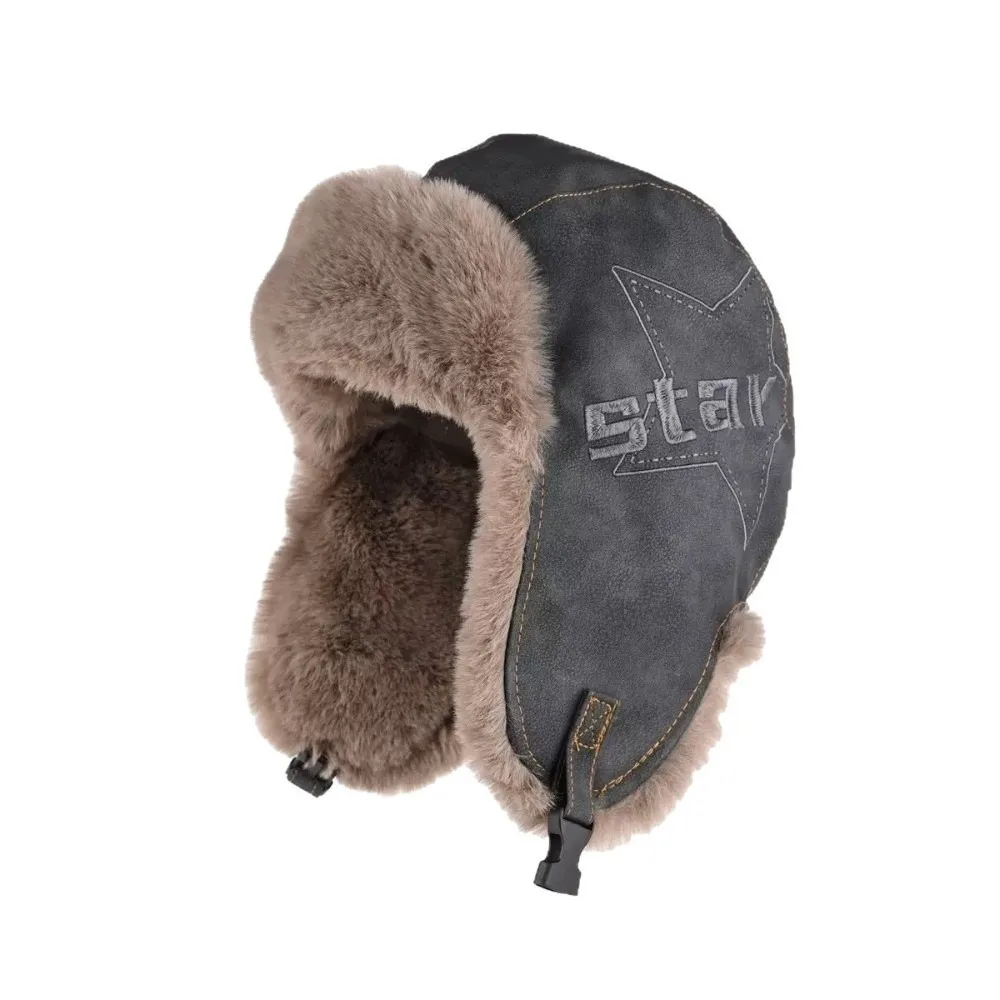 Casual Star Winter Pilot Hat Pu Leather Windproof Warm Ski Hat Neck Protector Velvet Cycling Lei Feng Hat Biking