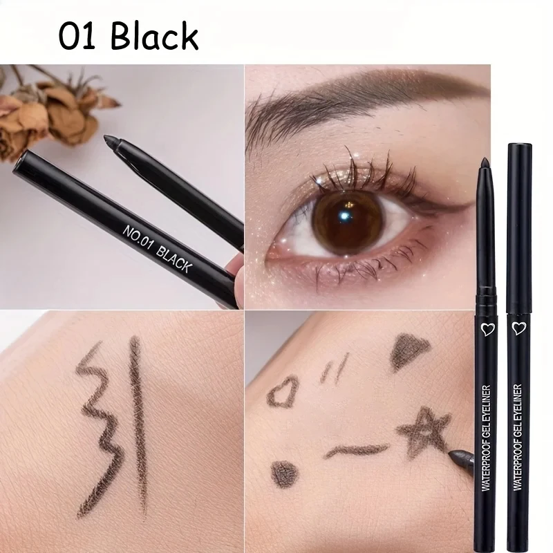 6-kolorowy eyeliner wodoodporny, długotrwały niebieski czarny brązowy eyeliner odpowiedni dla początkujących