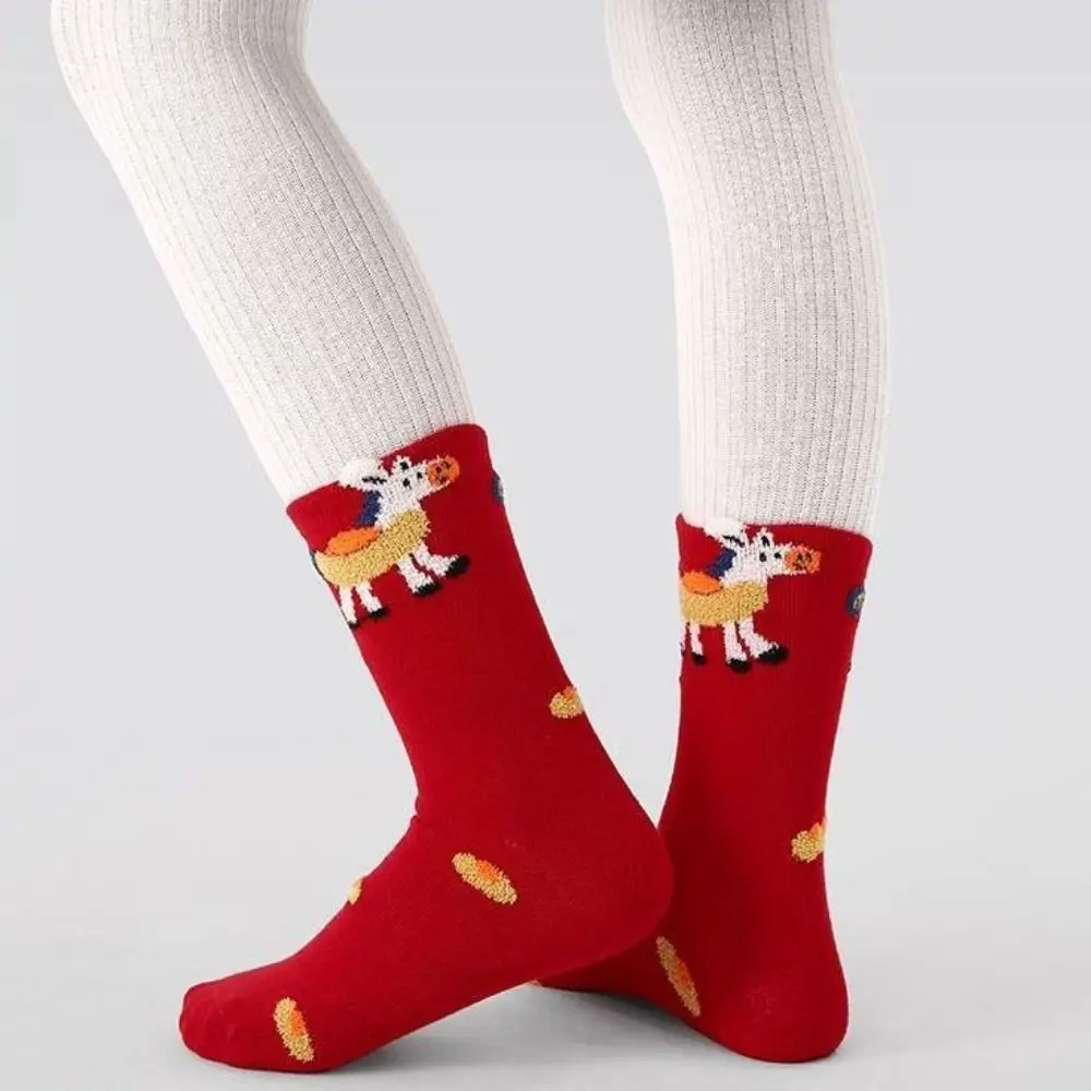

5Pairs Cartoon Horse Chinese New Year Socks Good Luck Mid Tube Zodiac Horse Year Socks Pony Love Heart Red Cotton Socks Lady